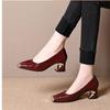Fashion Ladies Elegant Fold Design Solid Color Simple Pumps Women's High Heels Soft Leather Metal Head Mid-heeled Dress Shoes Loafers
