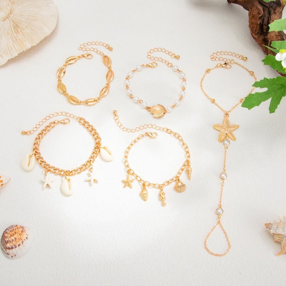 Pearl Conch Beaded Bangles Starfish Wrap Charm Hand Chain New Multilayer Shell Bracelets  Gifts
