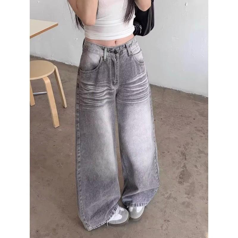 2026 High-Waisted Wide-Leg Distressed Slim Fit Denim Pants Women Retro Style Comfortable Stretch Jeans