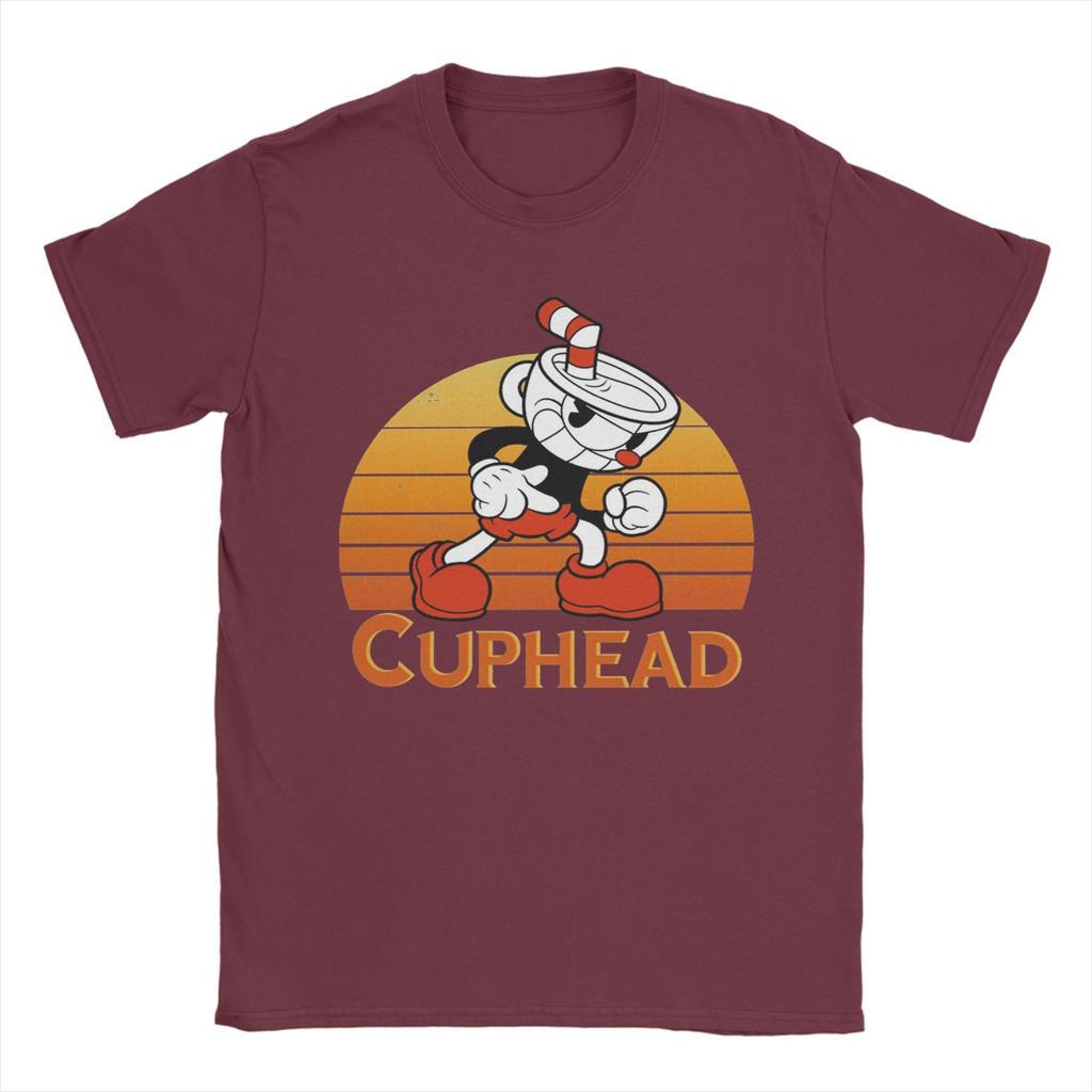 Cuphead Vintage Sunset TShirt Beach Hip Hop T Shirts Men Cotton O Neck Oversize Tees Short Sleeve Vintage Tops