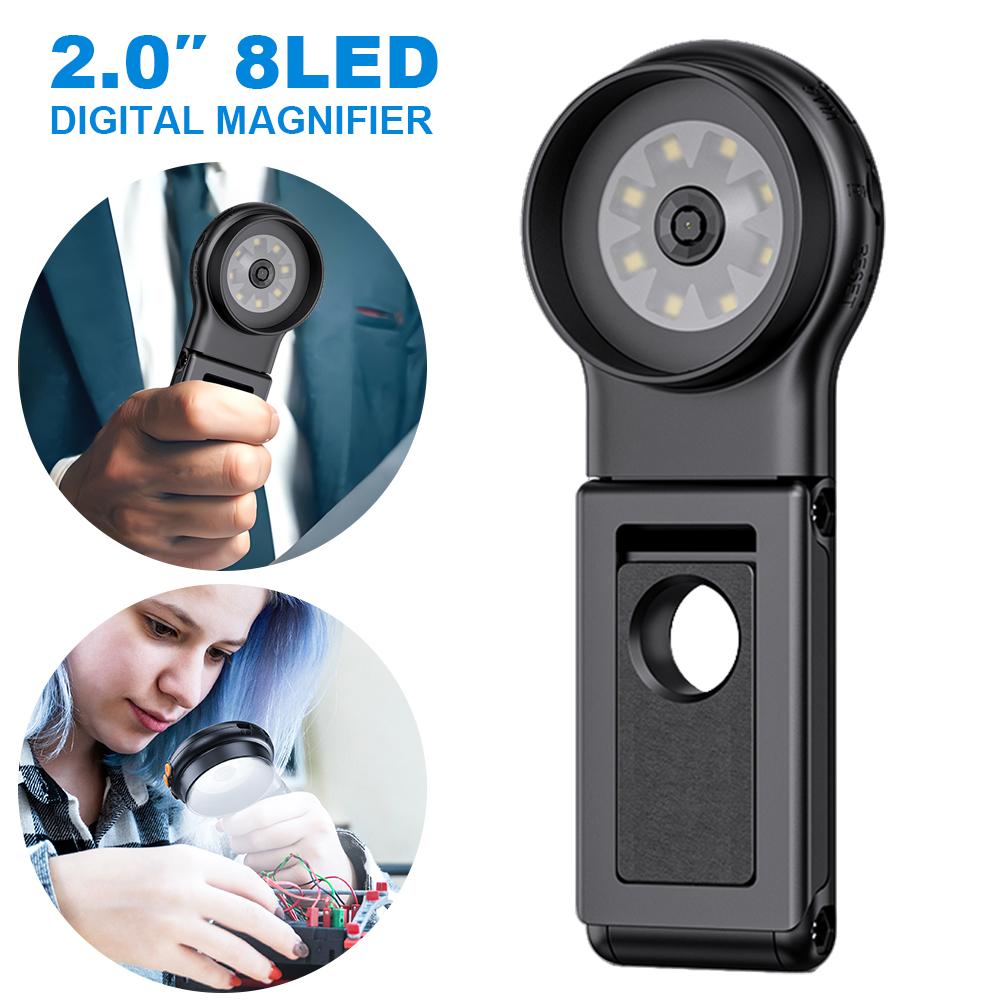 500X Portable Digital Folding Microscope Magnifier 2Inch IPS Screen Handheld Microscope Camera 8 Leds for Jewelry Watch Repair