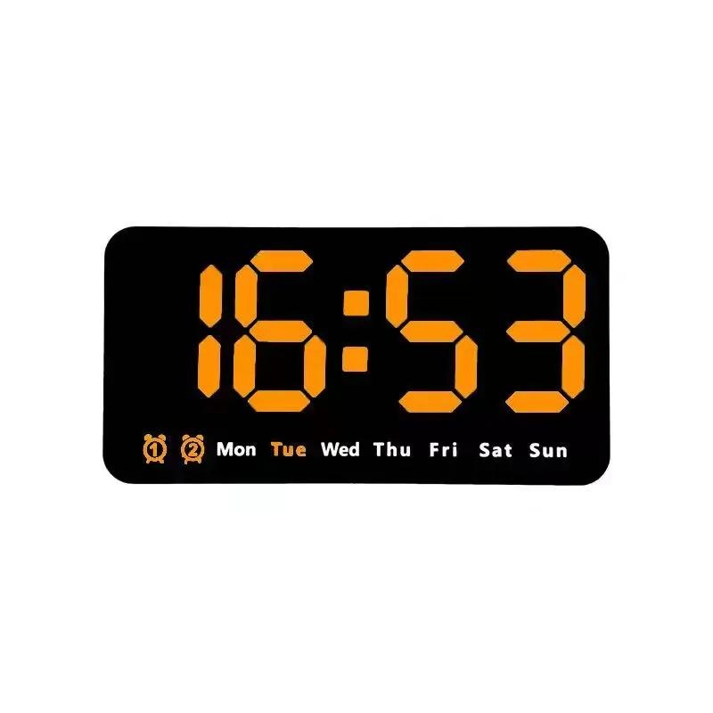 Ses Kontrollü Büyük Dijital Duvar Saati Sıcaklık Tarih Hafta DST Erteleme Masa Saati 12/24H Çift Alarm Duvara Monte LED Saat