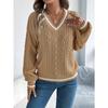 Autumn and Winter V-neck Twist Lantern Long Sleeved Pullover Sweater Women Loose Stripe Tops Ladies Fashion Elegant Casual Office Women's Clothing