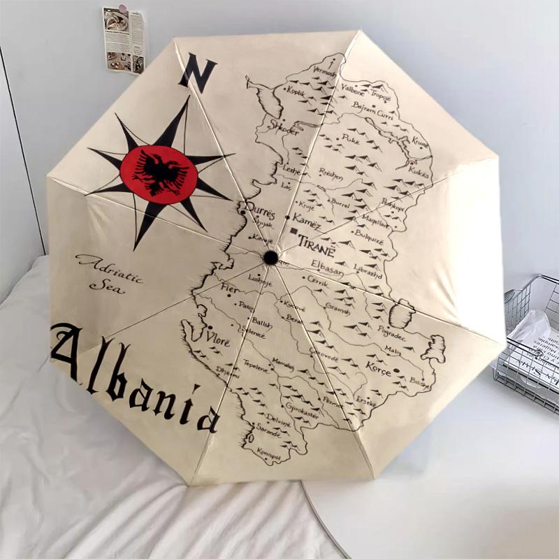 1 PC Automatic Folding Umbrella - Republic Albania Pattern Portable Foldable Design With 8 Ribs Christmas Birthday Gifts