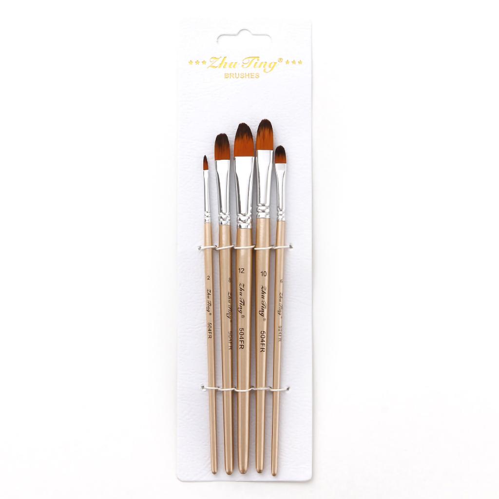 5pcs Filbert Tip Paint Brushes Set Nylon Hair Wooden Handle Artists Paintbrushes for Children Adults Beginners for Acrylic Oil Watercolor Gouache Nail