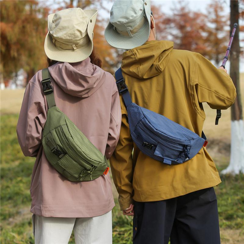 Stylish Grid Pattern Chest Bag Multiple Pockets Ideal for Outdoor Activities and Daily Use