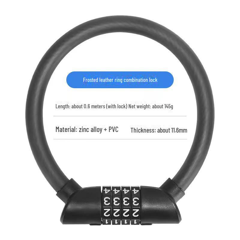 Universal Bike Lock: Anti-Theft Password Lock for Mountain Bikes & E-Bikes, Leather Ring, Portable Thick Cable Lock, Durable & Secure.