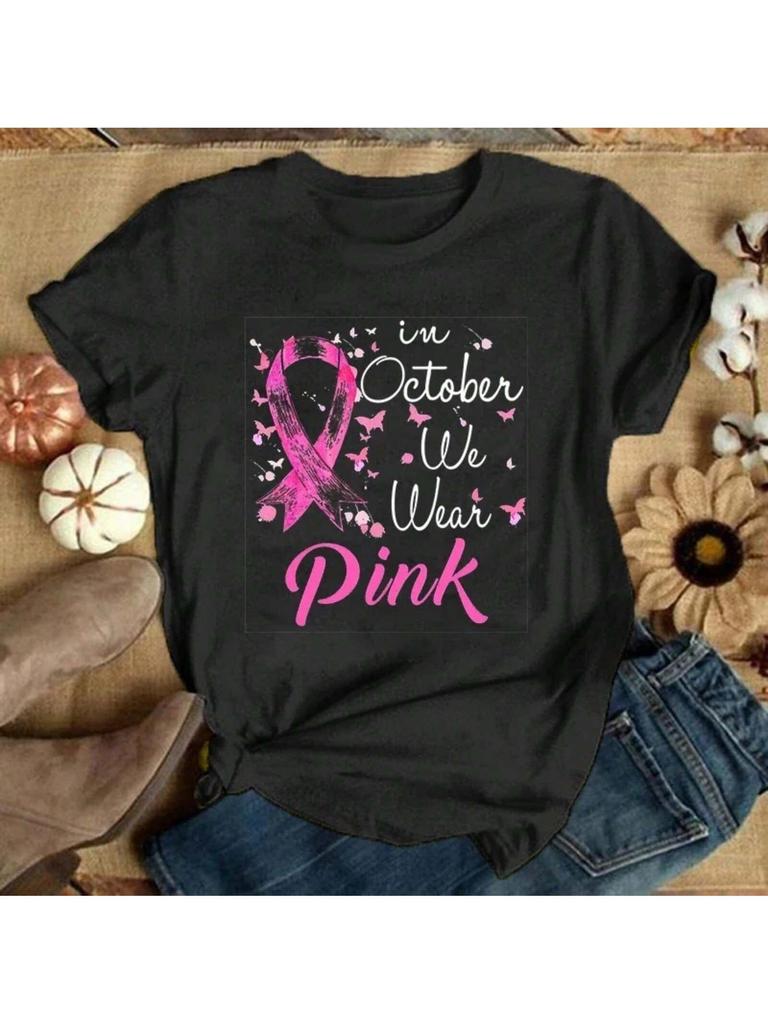 Hot Breast Cancer Print T-Shirt Summer Casual Loose T Shirt Wo'unisex Harajuku Shirts