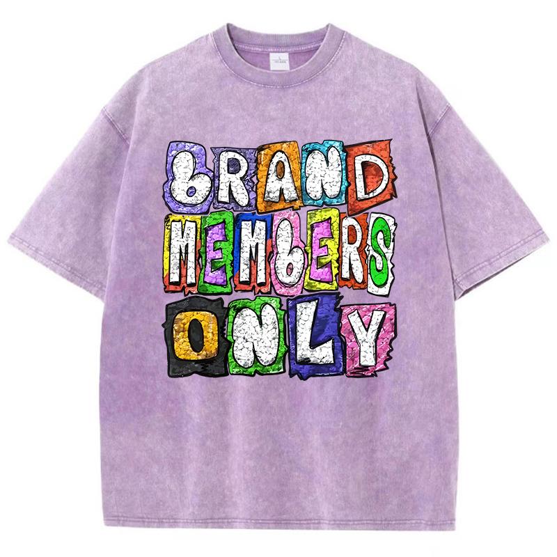Cotton Womens Acid Wash T-Shirts Brand Members Only Letter Printed Tees Distressed Crewneck Oversized Tops Casual Clothes