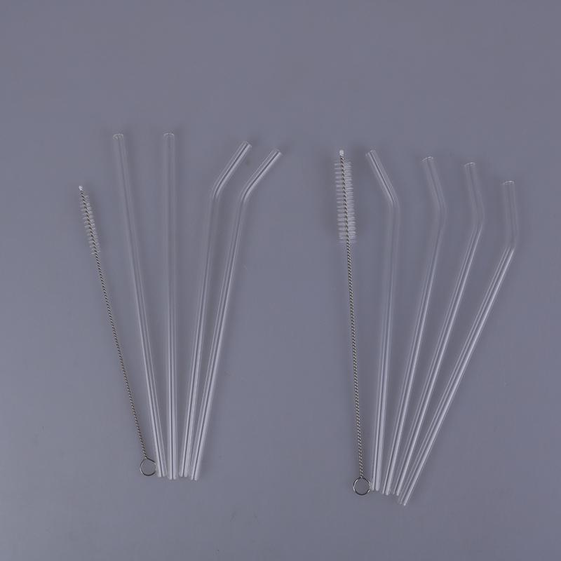 Pailles à courbure droite en verre Transparent, brosse de nettoyage pour boissons, Bar, 5 pièces