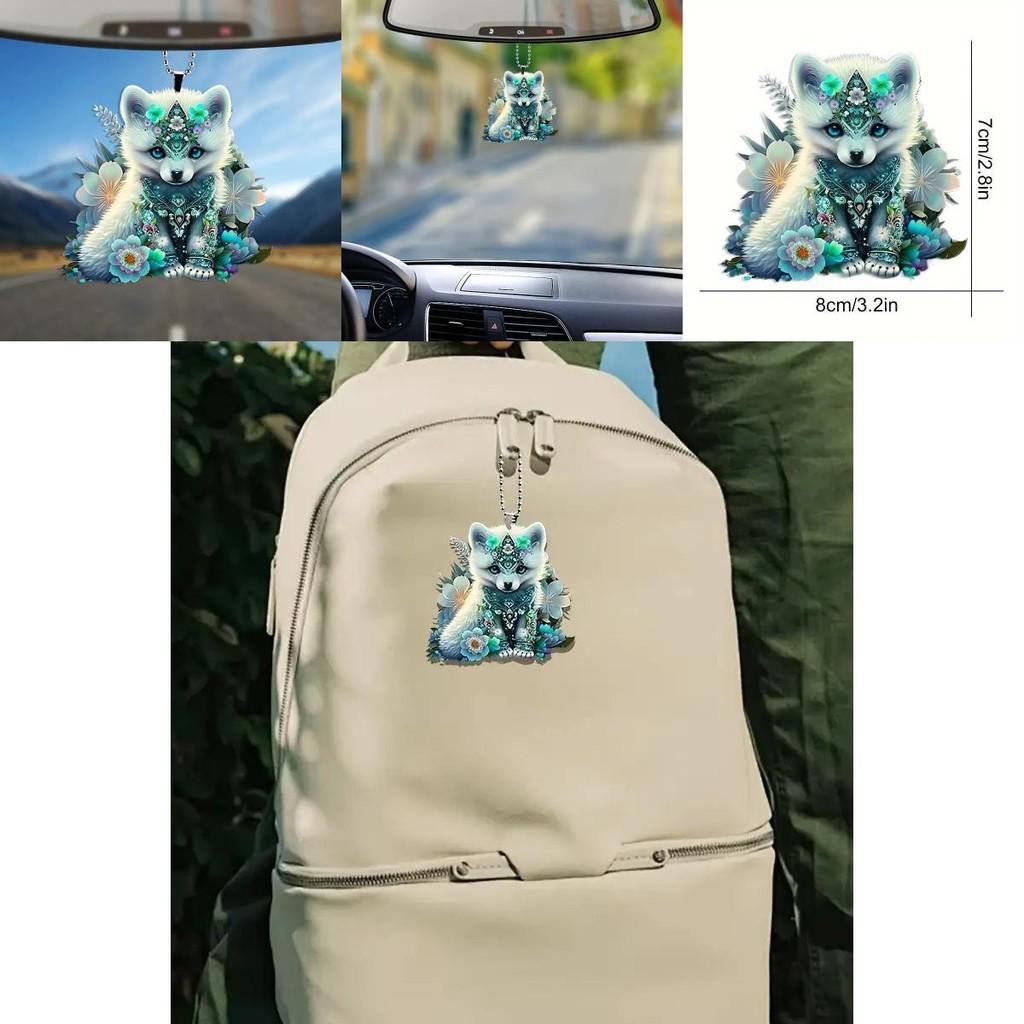 Fox Green Adorable Acrylic Car Hanging Ornament Cartoon Style For Decoration Interior