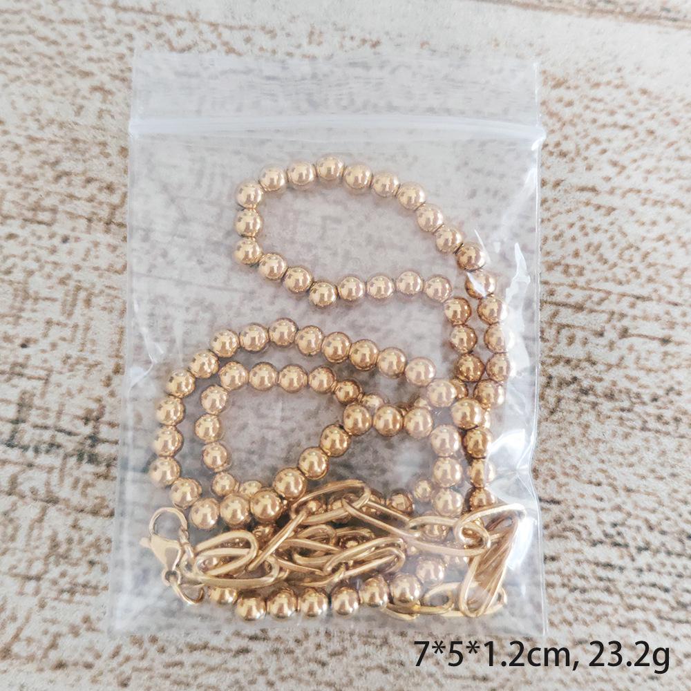 18K Gold Stainless Steel Layered Bead Bracelet Set