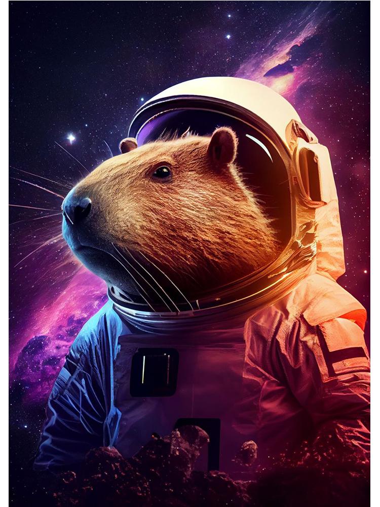 Cute Space Astronaut Capybara Portrait Poster Print Canvas Painting Funny Animal Wall Art For Kid Bedroom Home Decoration