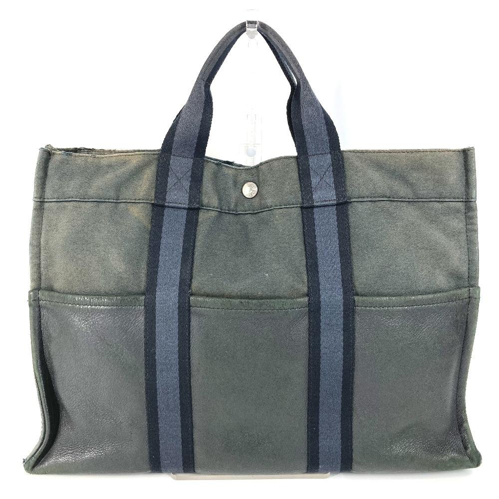 

HERMES Half Leather Fourre ToutMM Bag Tote Bag Hand Bag Leather/Canvas Black