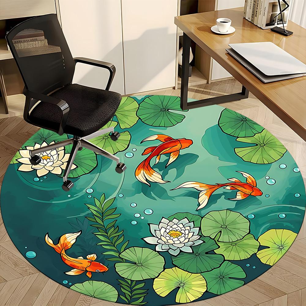 1pc Pond Fishes Office Round Area Rug,  Mat Suitable For Office, Under Office Chairs Bedroom Living Room Home Decor, Room Deco