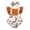 Infant Baby Girls Ruffle Snakeskin Printed Backless Romper Bodysuit+Headbands
