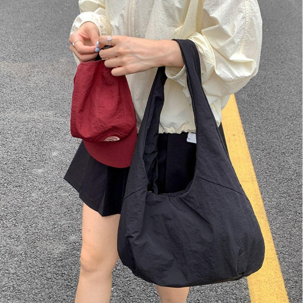 Candy Color Casual Tote Bag Large Capacity Japanese Style Shoulder Bag Nylon Shoulder Bag  Unisex