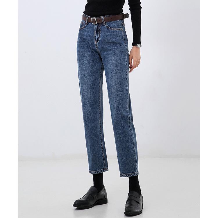 Women's Retro High-Waist Elastic Jeans - Slimming, Straight-Leg, All-Cotton, Loose Fit, Classic Chinese Style.