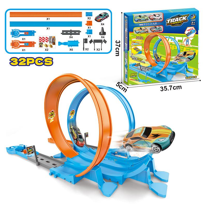 Speed Stunt Double Car Wheels Model Toys For Kids Racing Track Diy Assembled Rail Kits Educational Interactive Boy Children Toys