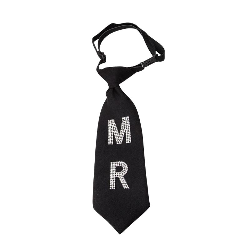 Glitter Pre Tied Tie with MR MRS Letters Rhinestones Embellishment for Men and Women Weddings Festivals Disco Parties