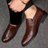 Spring 2025 New Men's Pointed Shoes Brown Black Wedding Shoes Oxford Dress Shoes Loafers Men Genuine Leather Casual Shoes