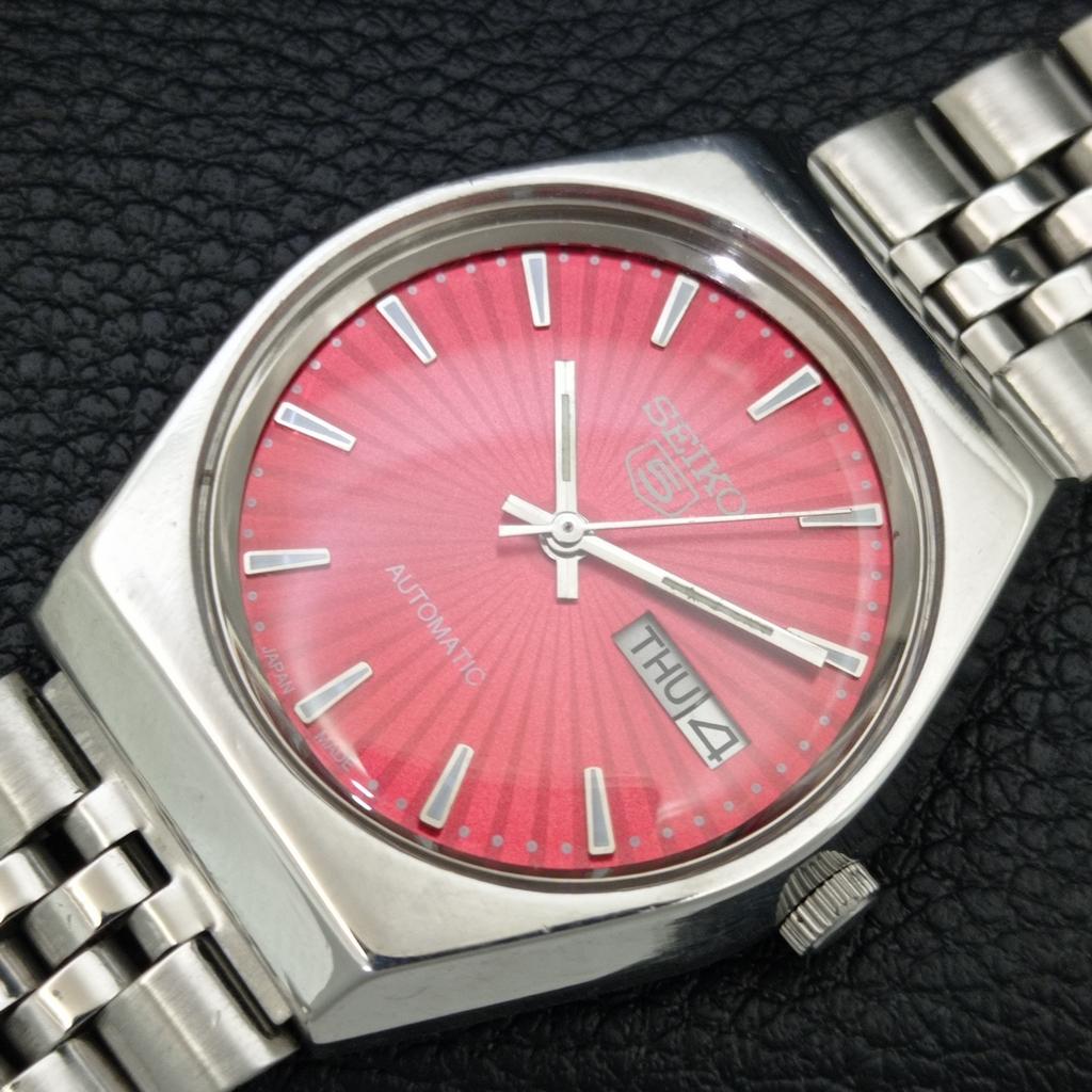 GENUINE VINTAGE SEIKO 5 AUTOMATIC 6309A JAPAN MENS RED DIAL WATCH a708376-1