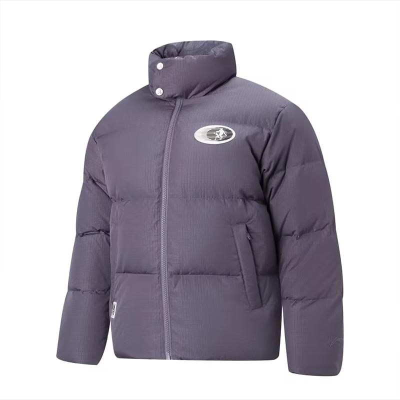 Li Ning Down Jackets Men s Crow Gray Purple Stand Collar Moderate Down Jacket AYMV811-1 3XL