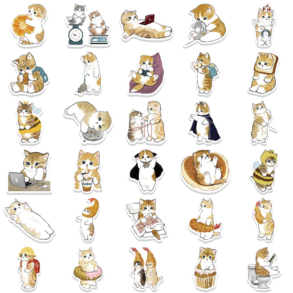 64PCS Yellow Cat Stickers Cute Cartoon Animals Mug Notebook Computer Luggage Decoration Waterproof Stickers