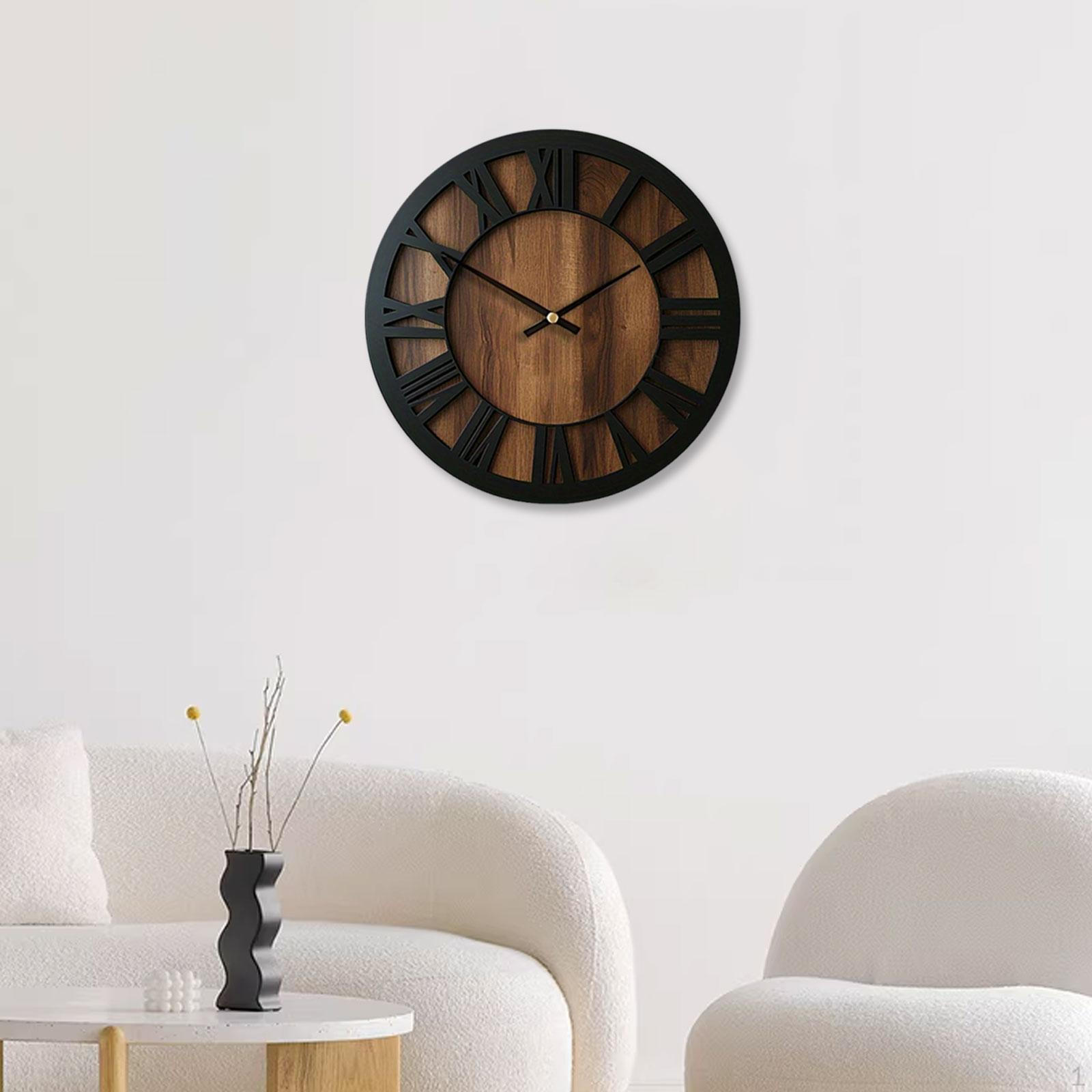 

Round Wall Clock Decoration Silent Lightweight Gifts Wood Ornament Hanging for Study Bathroom