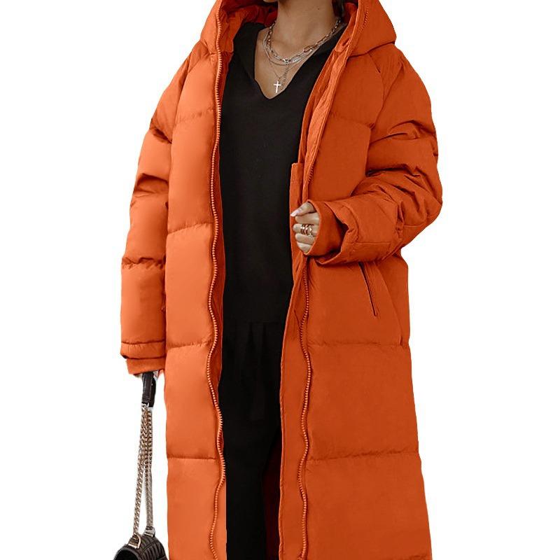 Zimní jednobarevná bavlněná bunda s dlouhým rukávem, s kapucí, dámská bunda, dlouhé bavlněné oblečení