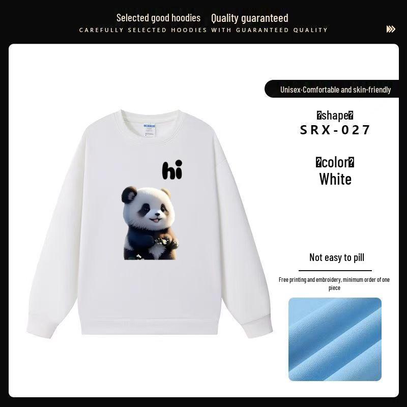 Custom Panda Pattern Heavyweight Long Sleeve Crew Neck Sweatshirt for Milk Tea Shop Workwear