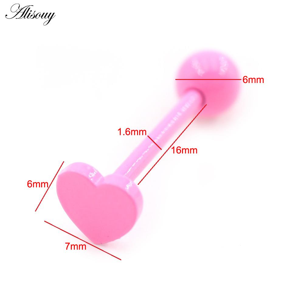 Alisouy 1PC Stainless Steel Ball Heart Star Acrylic Bear Mushroom Skull Tai Chi CZ Tongue Ring Ear Earring Piercing Body Jewelry