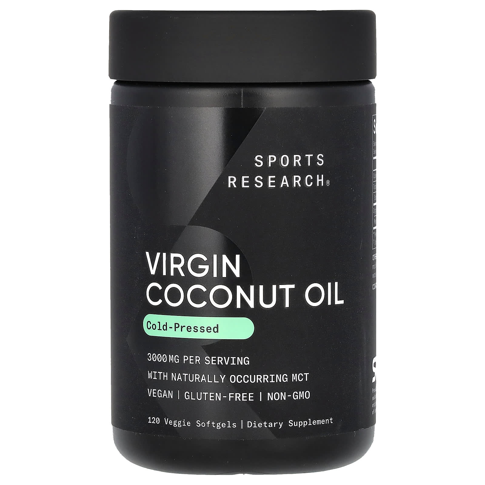 

Sports Research, virgin coconut oil, cold pressed, 3,000 mg, 120 veggie softgels (1,000 mg per softgel)
