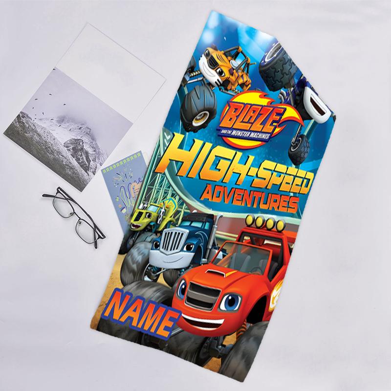 1 Stück Blaze und die Monster-Maschinen 3 Strandtuch mit individuellem Namen, Strand-/Schwimm-/Bade-/Picknick-/Camping-Handtuch, Geeignet für Strandurlaub am Meer