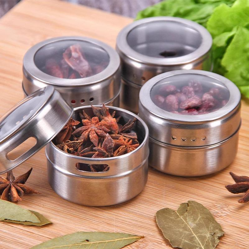 New Magnetic Wall-mounted Seasoning Box Stainless Steel Kitchen Good Seasoning Box Barbecue Sprinkler Octagonal Storage Box