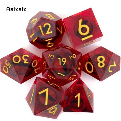 7 Pcs Red Eyeball Golden Number Sharp Edge Resin Dice Polyhedral Dice Suitable for Role-Playing RPG Board Game