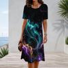 Women Plus Size Round Neck Short Sleeve Rainbow Printed A Line Dress