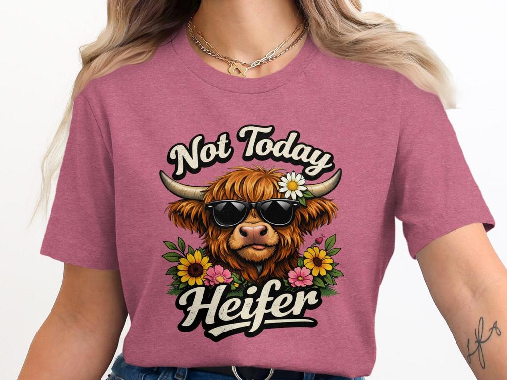 Not Today Heifer T-Shirt, Sassy Highland Cow, Sunglasses Floral Tee