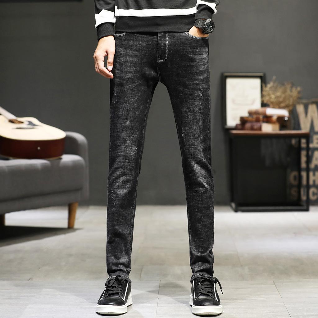 Vår Stretch Jeans Herre Slim Fit Smale Føtter Herrebukser Mote Svart Rett Rør Herrebukser Mote Vårstil