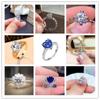 E-Commerce Copper Set Diamond Zircon Royal Blue Heart Ring Oval Flower Type Engagement Women'S Jewelry