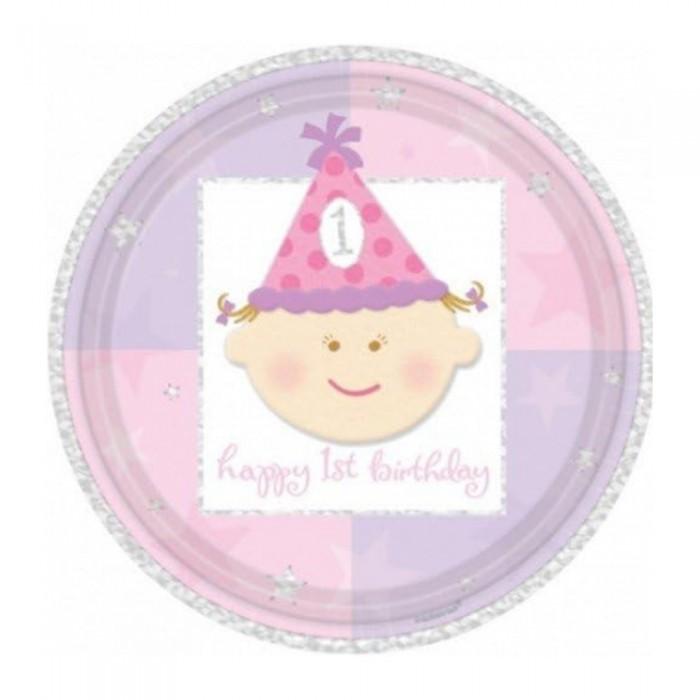 Amscan Paper Girl 1st Birthday Dinner Plate (Pack of 8)