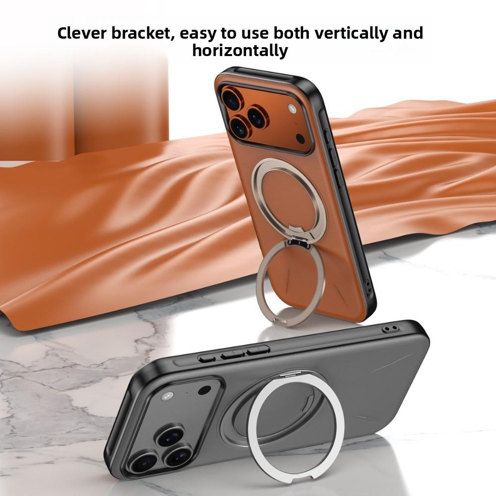 New Rotating Invisible Bracket Suitable for IPhone 17 Promax Phone Case Leather Magnetic Gear Bracket Apple 16 Protective Cover