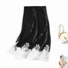 Women's Summer 2022 French Acetate Midi Skirt with Embroidered Lace and Slit Hem