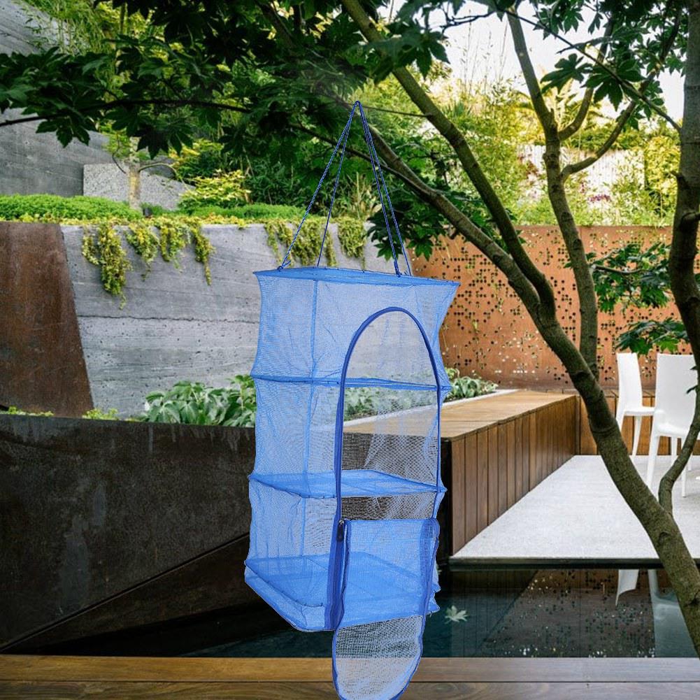 Foldable 4 Layers Hanging Dry Rack Net   Opening Mesh Netting Blue