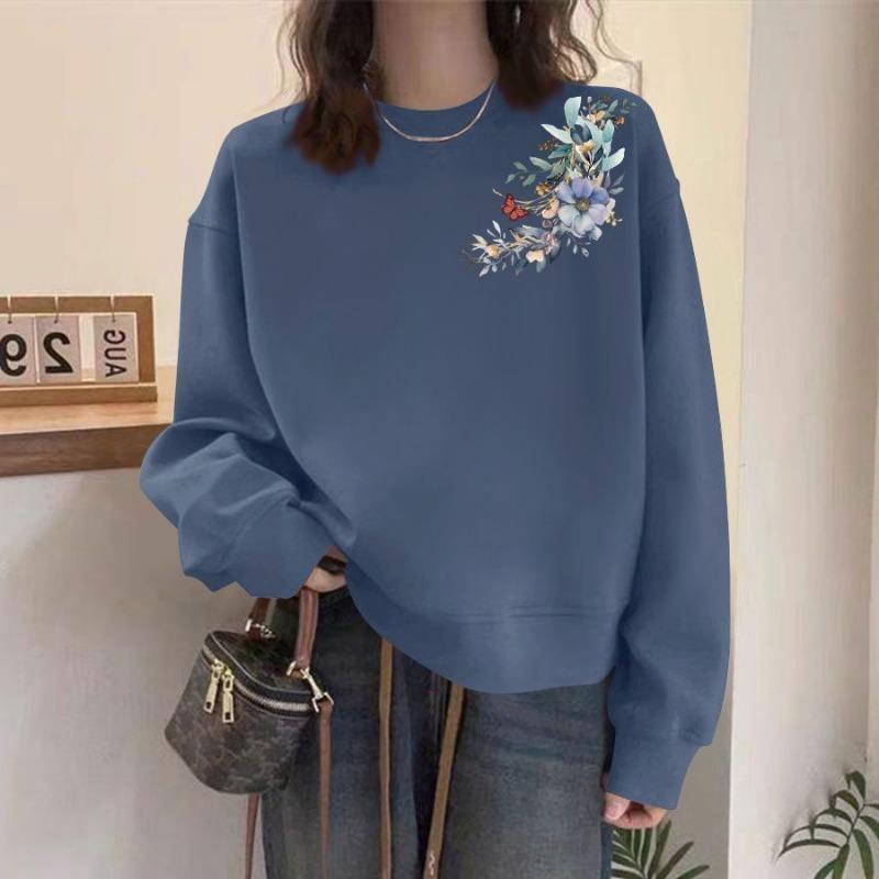 Pulovr z čisté bavlny Podzimní Nová Mikina Dámská Tištěný Niche Design Volný Dámský Top s dlouhým rukávem