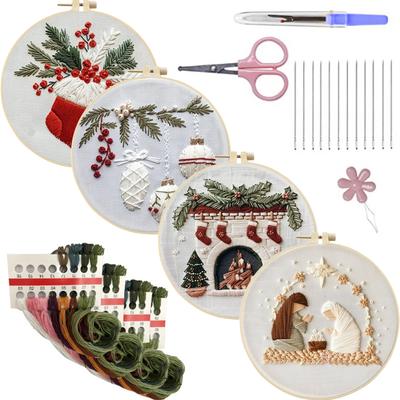 4 Pack Embroidery Kit with Embroidery Hoop Needles Threads Instruction Cross Stitch Set Cross Stitch Starter Kit for Adults