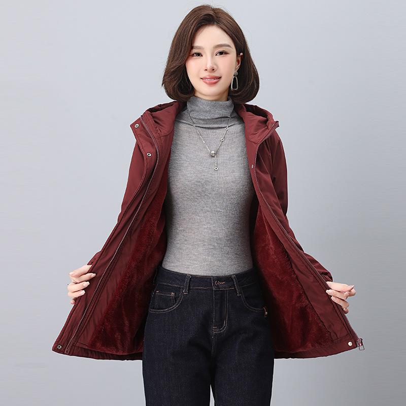 New Women's Mid-Length Velvet-Lined Winter Parka - Warm, Thick, Small Size Jacket