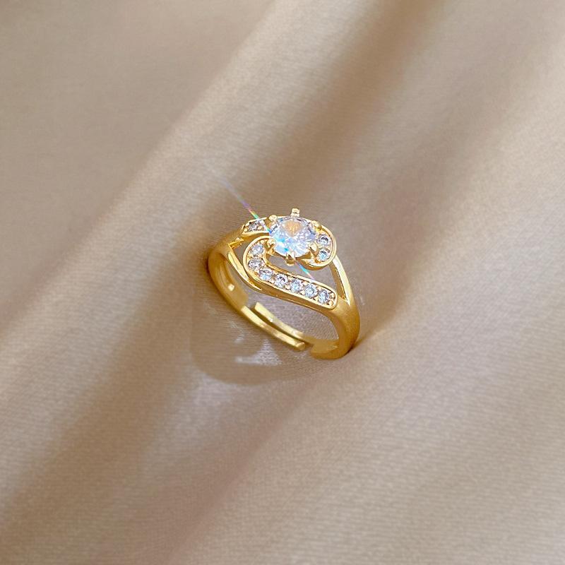Real Gold Light Luxury Full Diamond Personalized Ring Opening Adjustable Simple Jewelry Japanese Ring Couple Ring
