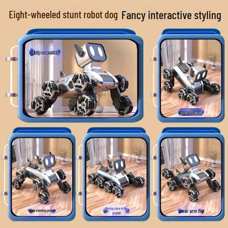 Eight-Wheeled Remote Control Robot Dog Toy with Hand Sensing and Stunt Capabilities for Kids