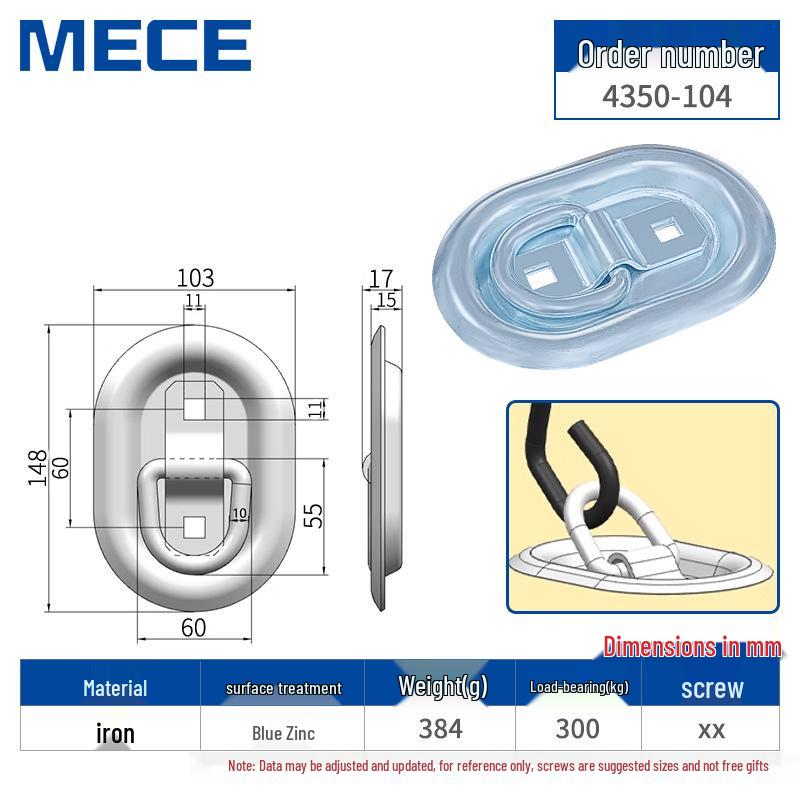 Heavy Duty D-Ring Truck Bed Tie-Down Hook with Triangle Latch